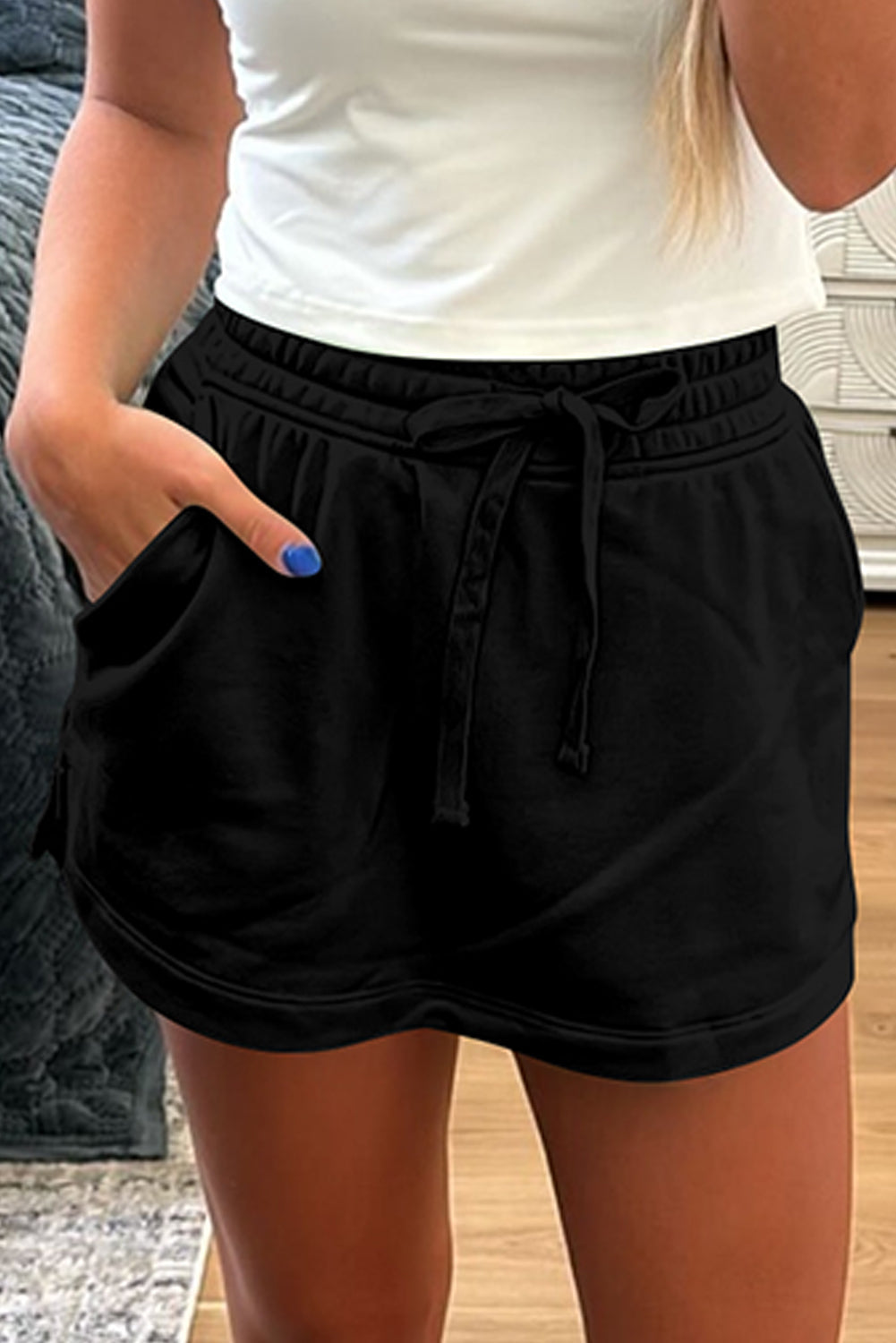 French Terry Drawstring Mini Skort with Pockets