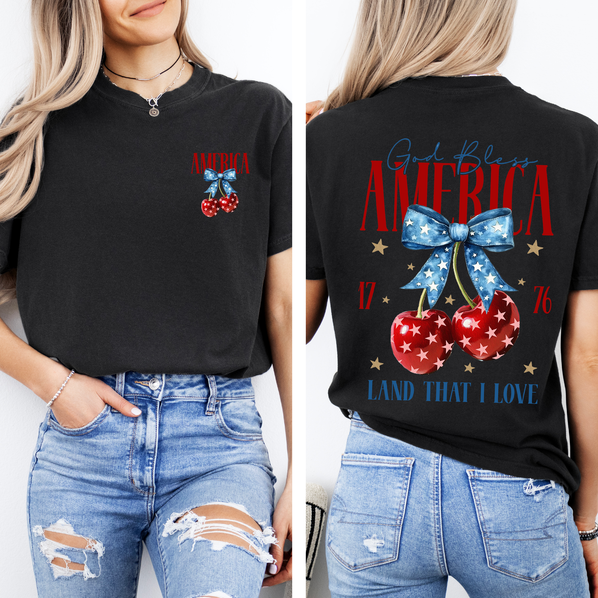 God Bless America, Patriotic, Cherries, USA, Fourth Of July, Comfort Colors T-Shirt